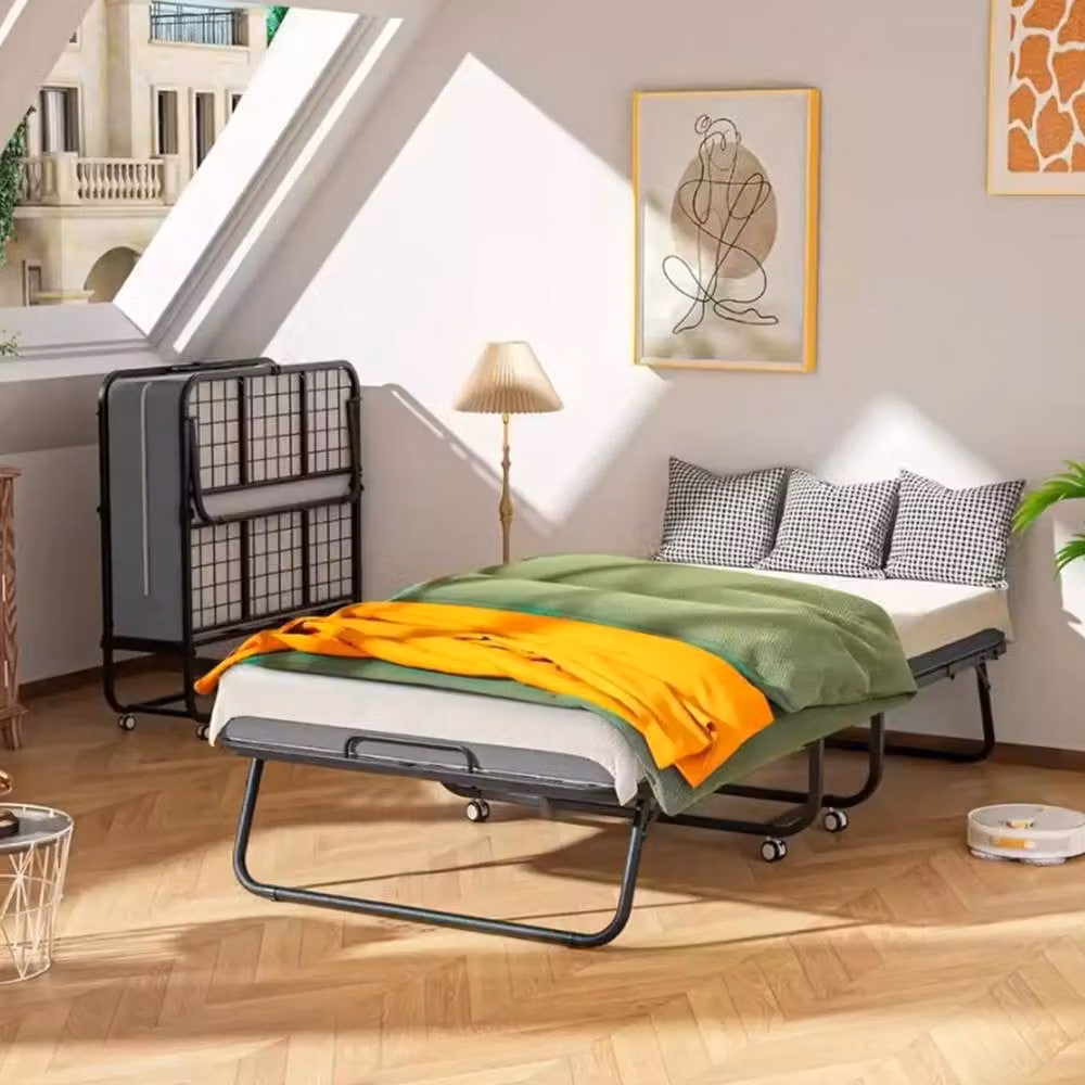 Ventryn Portable Fold Up Rollaway Guest Bed with 10cm Memory Foam in White, W/D/H: 80 x 190 cm – 2