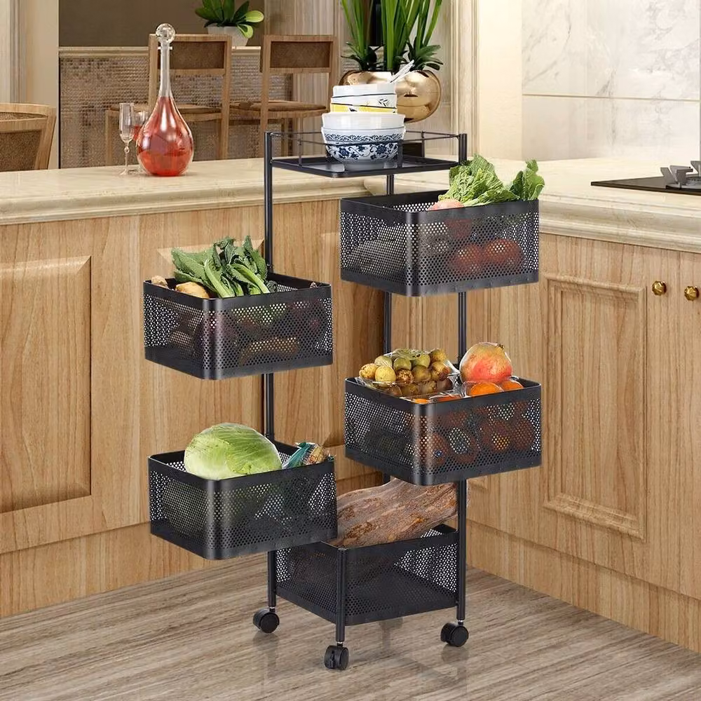 Havendro 6-Tier Mobile Rotating Kitchen Storage Trolley in Matt Black – 3