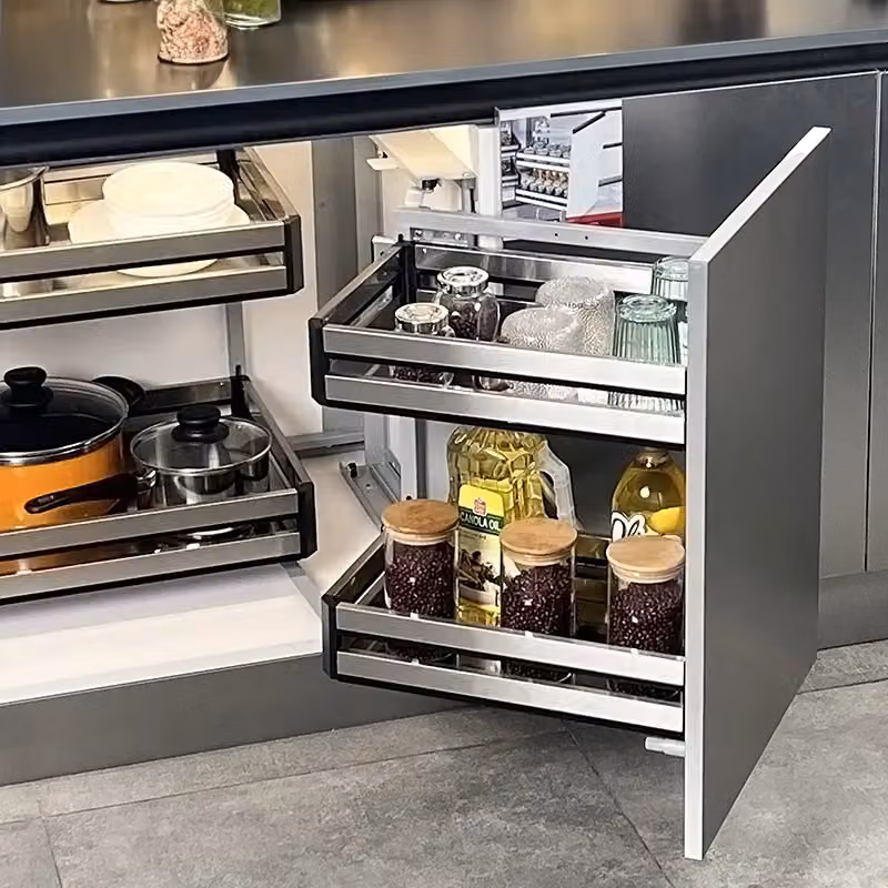 Living and Home Kitchen Corner Cabinet Storage Drawer with Silver Wire Basket and Soft Close Runners – 3