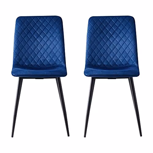 MCC Direct Set of 2 Lexi Velvet Fabric Upholstered Dining Chairs with Metal Legs in Blue – 3