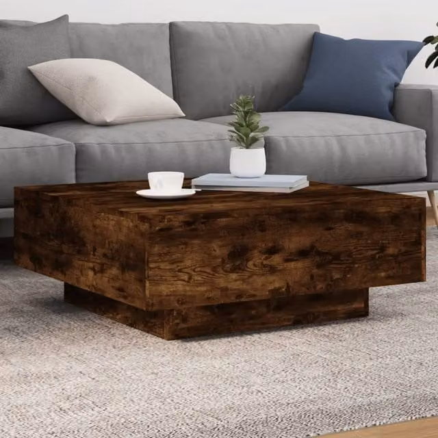 Berkfield Home Smoked Oak Coffee Table in Brown, W/D/H: 80 x 80 x 31 cm – 1