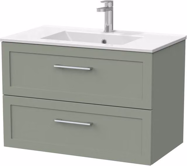 Balterley Stonnall 2 Drawer Vanity and Ceramic Basin in Reed Green, Width: 80 cm – 1