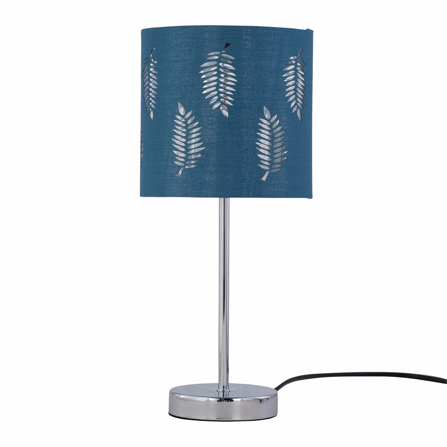 First Choice Lighting Fern Teal and Silver Cut Out Cylinder Table Lamp Shade – 3