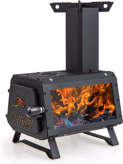 Gymax Portable Wood Burning Camping Stove Heater with 2 Cooking Positions, Black, W/D/H: 37.0 x 28.0 x 20.0 cm