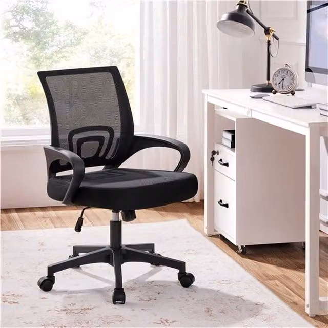 KORVIXA Black Fabric Swivel Home Office Task Chair with Armrests