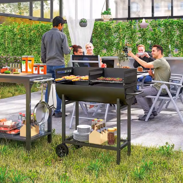 OUTSUNNY Portable Outdoor Charcoal BBQ Grill Cart with 2 Wheels, Black, W/D/H: 90 x 45 x 96 cm – 1