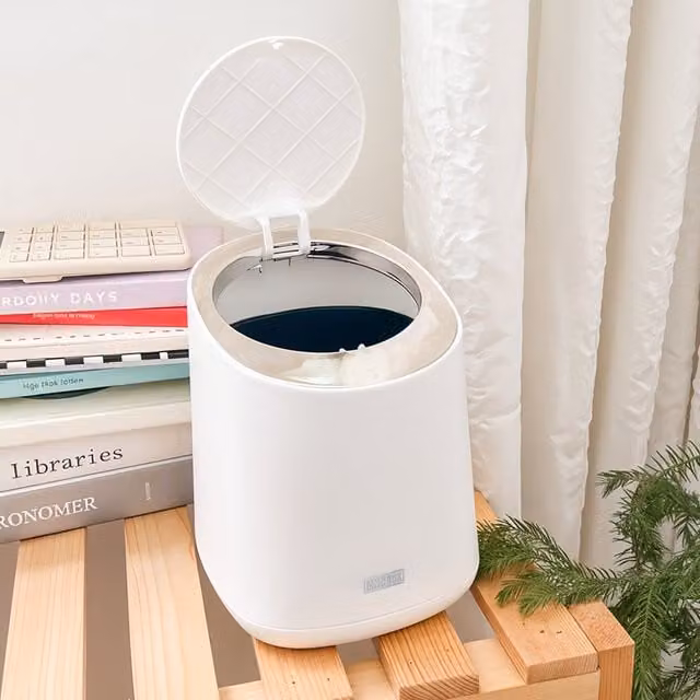 Lifeideas Mini Tabletop Trash Bin with Flip Lid, White Plastic