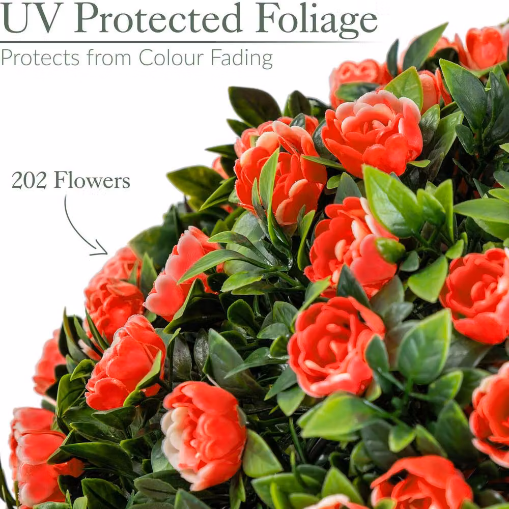 Christow Red Artificial Rose Topiary Hanging Flower Balls, 2 x Diameter: 28 cm – 3