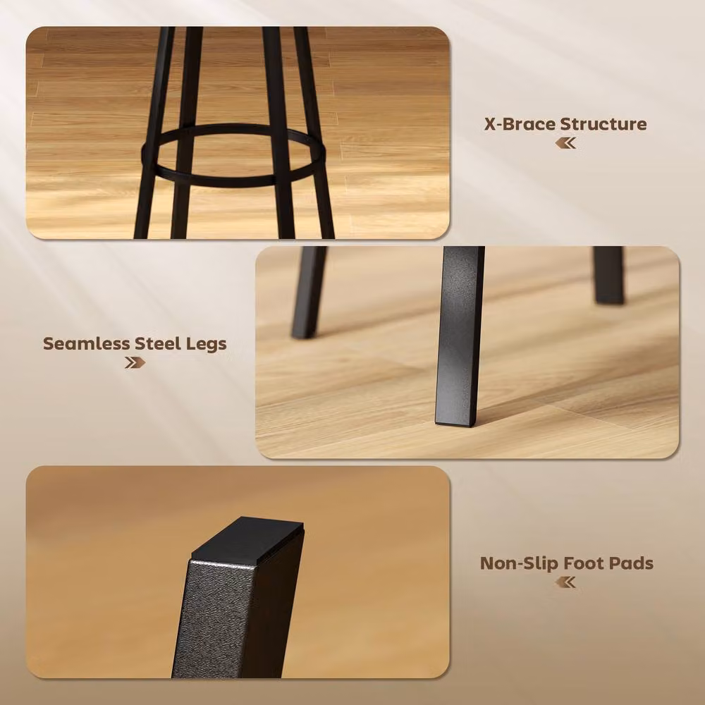 STILVORA Set of 2 Black Faux Leather Bar Stools with Metal Frame – 6