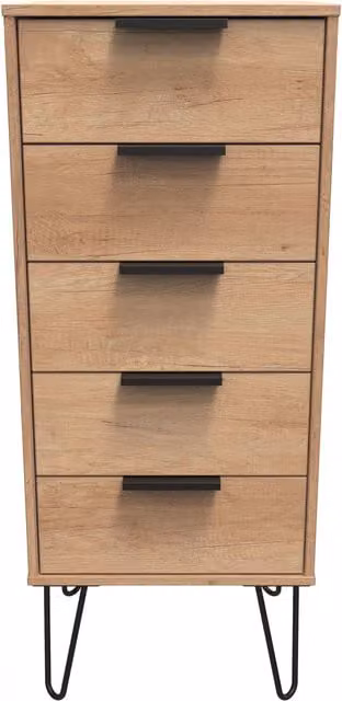 2 U Fuji 5 Drawer Tall Bedside Chest in Natural Wood Finish – 1