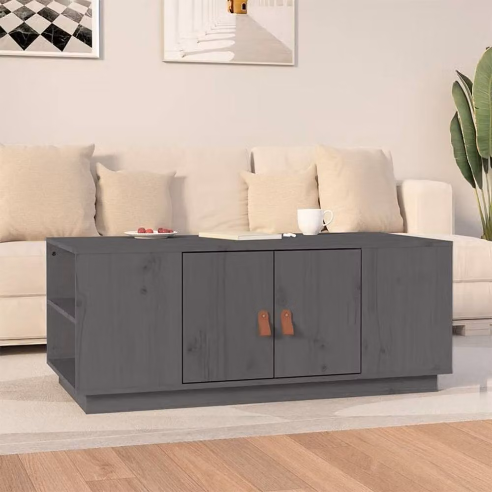 Berkfield Home Grey Rustic Solid Pine Coffee Table W: 100 cm, D: 50 cm, H: 41 cm – 2