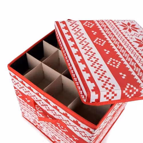 OHS Bauble Storage Box Organiser for 64 Christmas Decorations, Red and White, W/D/H: 30.0 x 30.0 x 30.0 cm – 3