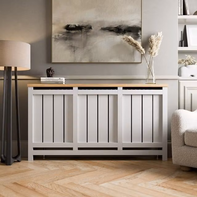 Temprazo Modern White MDF Wall Mounted Radiator Cover, Width: 160 cm