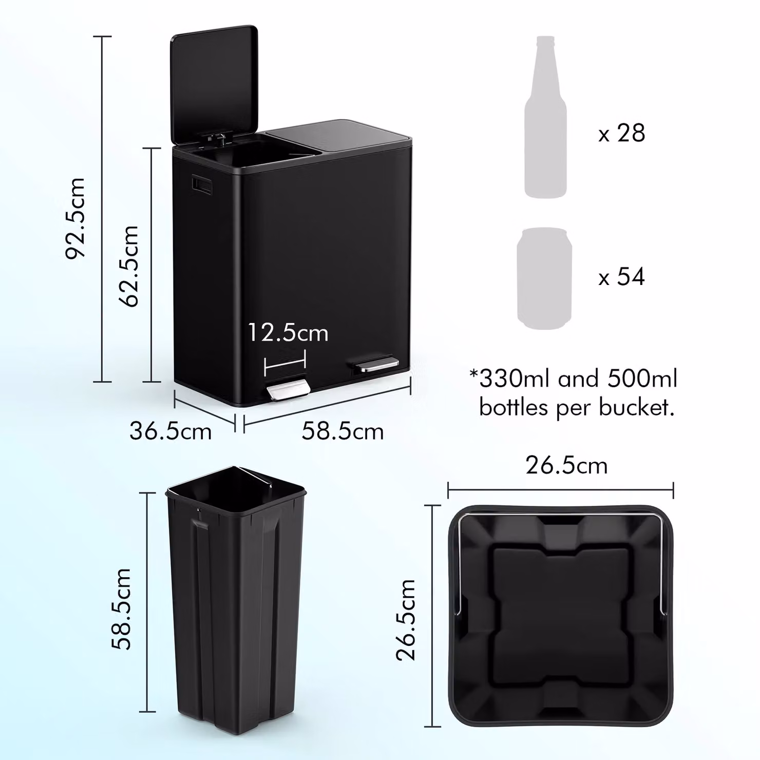 VonHaus 60L 2 Compartment Kitchen Waste and Recycling Bin with Pedal and Soft Close, Black – 7