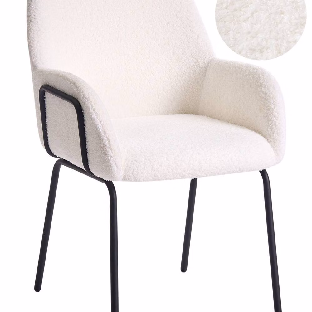 Wyld and Coco Bouclé Dining Chair with Black Iron Base in Off-White – 2