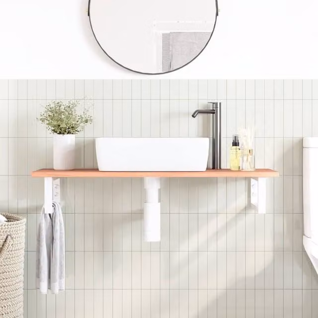 Berkfield Home Elegant Wall Mounted Basin Shelf in Brown Oak and Steel, W/D/H: 40 x 40 x 17 cm