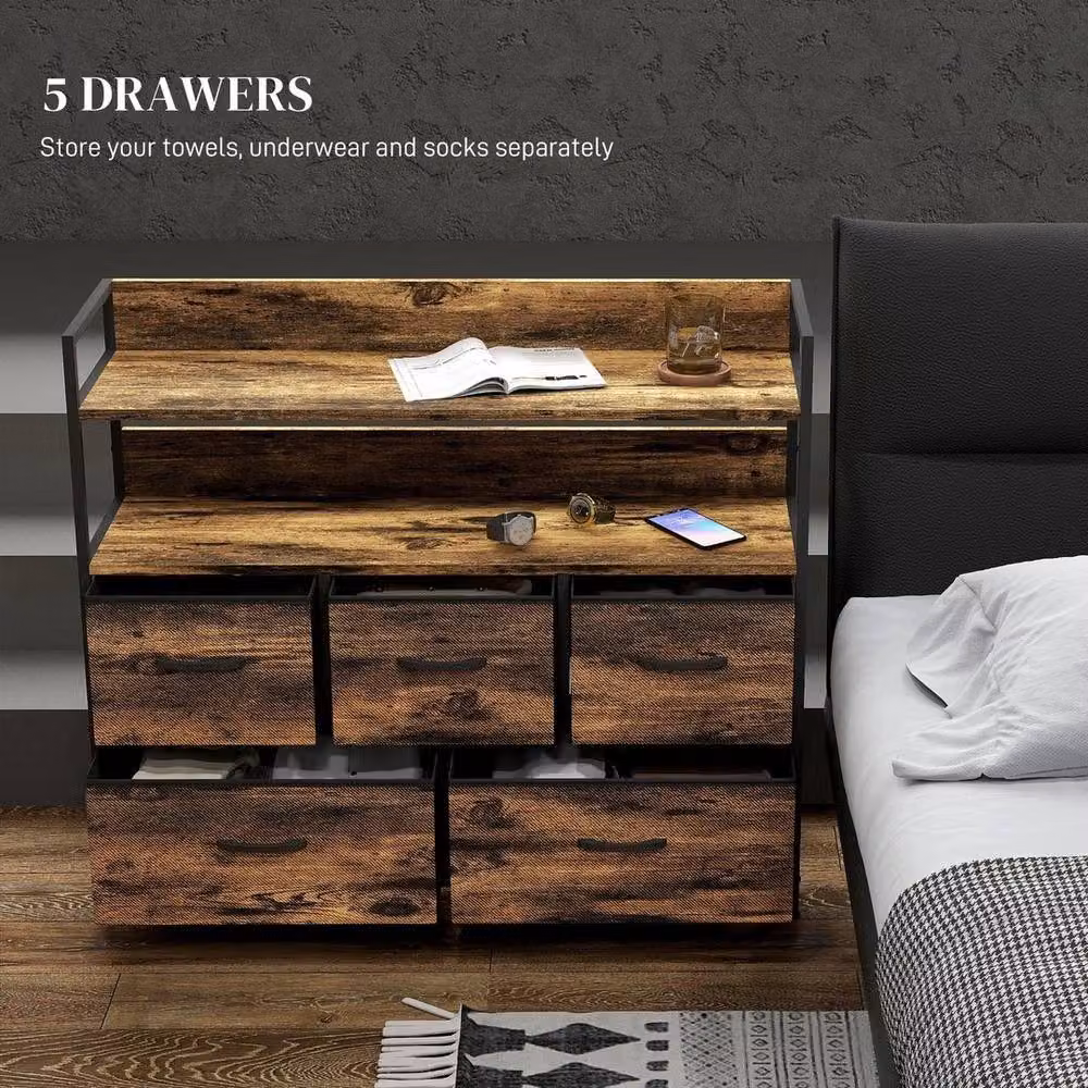FORGEVIO 5 Drawer Bedroom Chest of Drawers in Brown and Black – 3