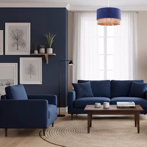 Happy Homewares Modern Round Blue Velvet Pendant Light Shade with Gold Tassels, W: 30 cm, H: 13 cm – 5