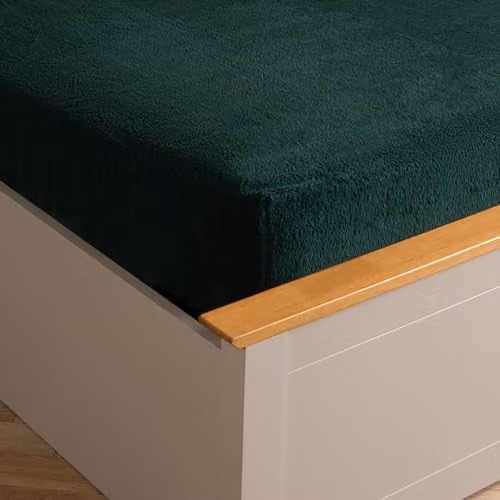 OHS Single Teddy Fleece Thermal Fitted Bed Sheet, Green, 90 x 190 cm