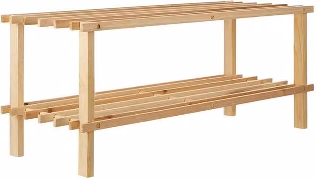 Kelvenix 2 Tier Wooden Shoe Rack and Storage Bench in Brown/Beige – 1
