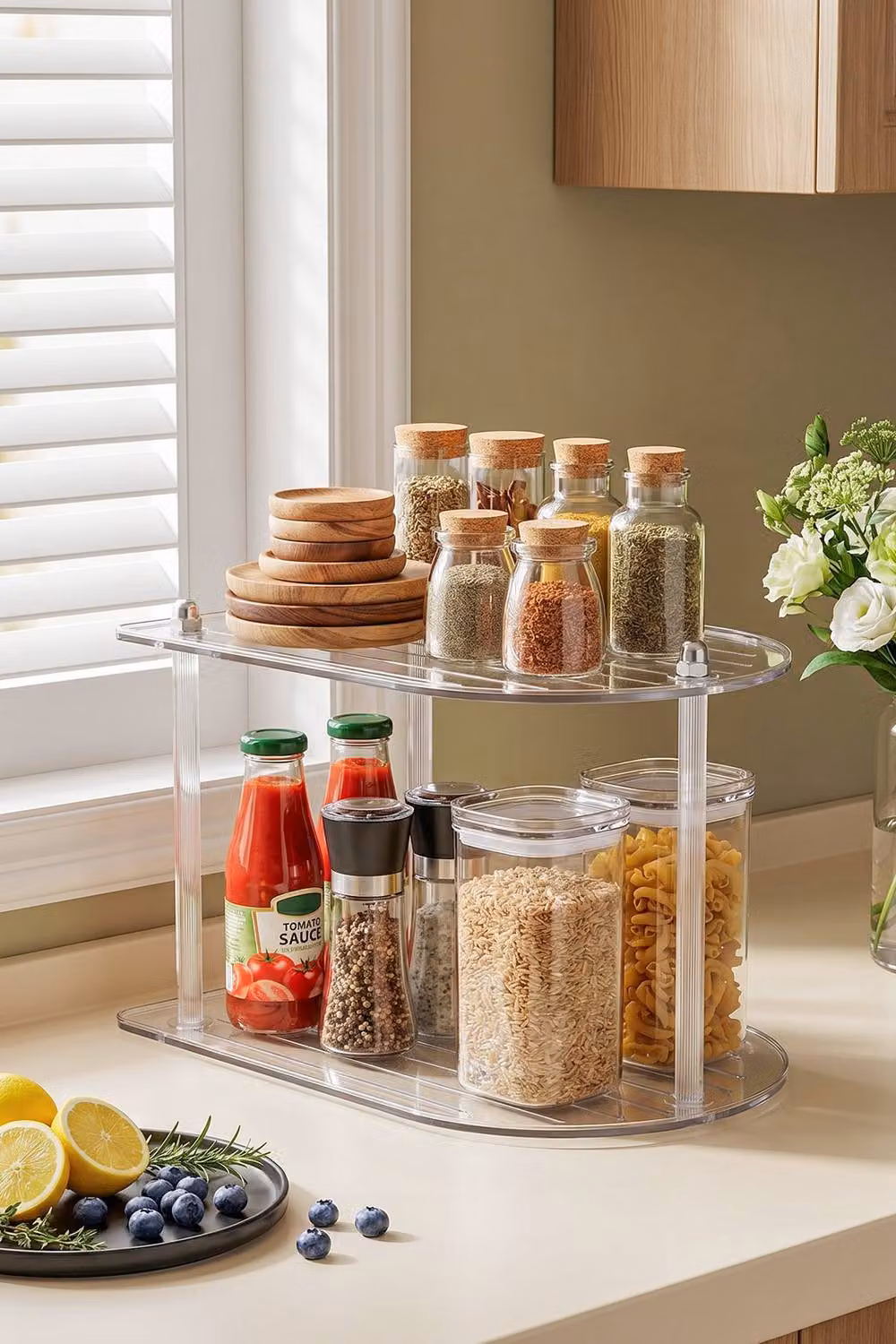 SHEONLY 2 Tier Acrylic Corner Countertop Organizer Shelf in Transparent – 3