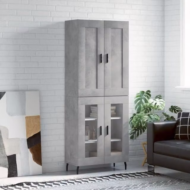 Berkfield Home Industrial Highboard in Concrete Grey, W/D/H: 69.5 x 34 x 180 cm – 1