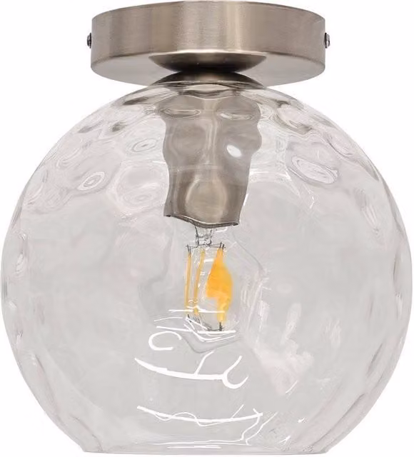 First Choice Lighting Barnum Ceiling Light Fitting with Transparent Glass Sphere and Silver Metal Finish