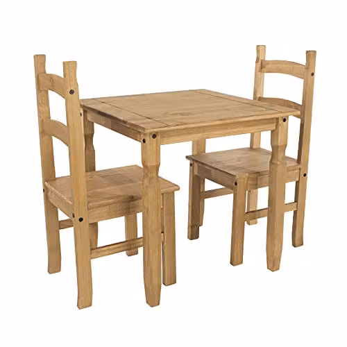 Core Products Corona Square Pine Dining Table and 2 Chair Set in Antique Brown Waxed Wood – 2