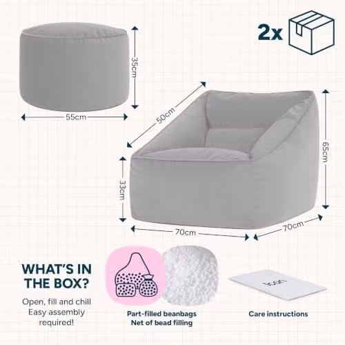 icon Natalia Velvet Adults Bean Bag Armchair and Pouffe in Dusk Pink and Anthracite Grey – 6