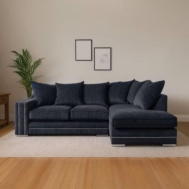 Furnishings For Less UK Kensington Deluxe Chenille 3-4 Seater L-Shaped Corner Sofa, Right Hand Facing, Charcoal or Seal – 1