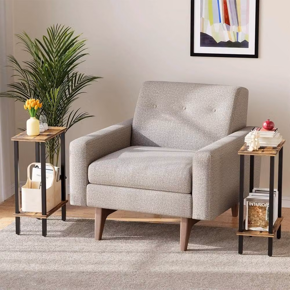 FORGEVIO Small Brown 2-Tier Industrial Side Table with Open Shelving – 6