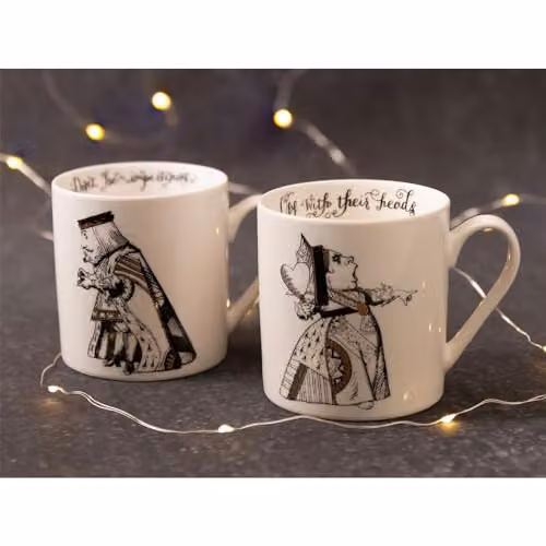 V & A Alice in Wonderland Bone China Mug Set of 2, White, Black and Gold, 350 ml per mug – 2