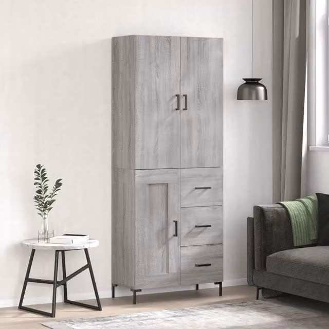 Berkfield Home Grey Sonoma Highboard in Engineered Wood, W: 69.5 cm, D: 34 cm, H: 180 cm