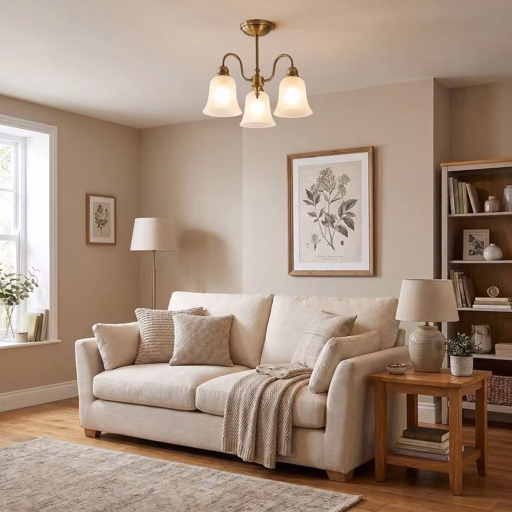 Happy Homewares Classic Ornate Ceiling Light Fitting with Gold and White Glass Downlight Shades – 2