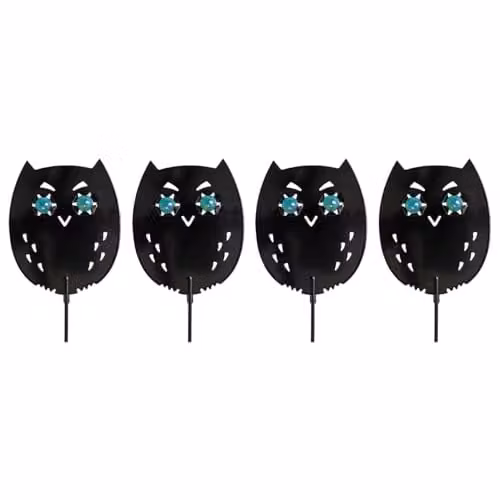 mysmartbuy 4 x Black Life-Sized Decoy Owls - Weatherproof Bird, Cat, Rodent and Small Mammal Scaring Device with Realistic Reflective Eyes