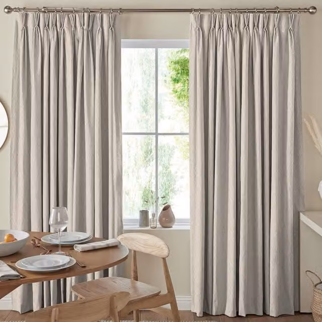 Simply Collection Blackout Fabric Curtain Panel in Beige with Pencil Pleat Tape
