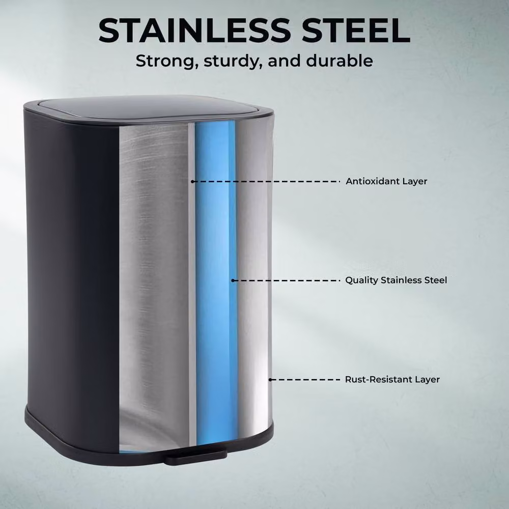 Crystals Black 3L Soft-Close Stainless Steel Pedal Bin with Removable Inner Bucket – 6