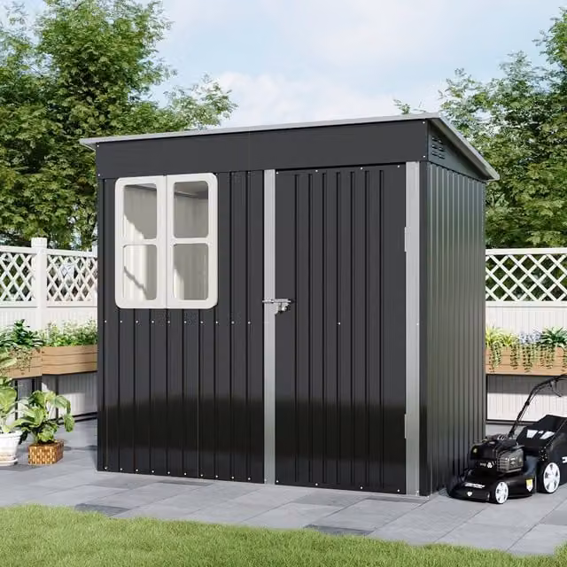 Lifeideas Modern Metal Pent Garden Shed with Window in Anthracite Black