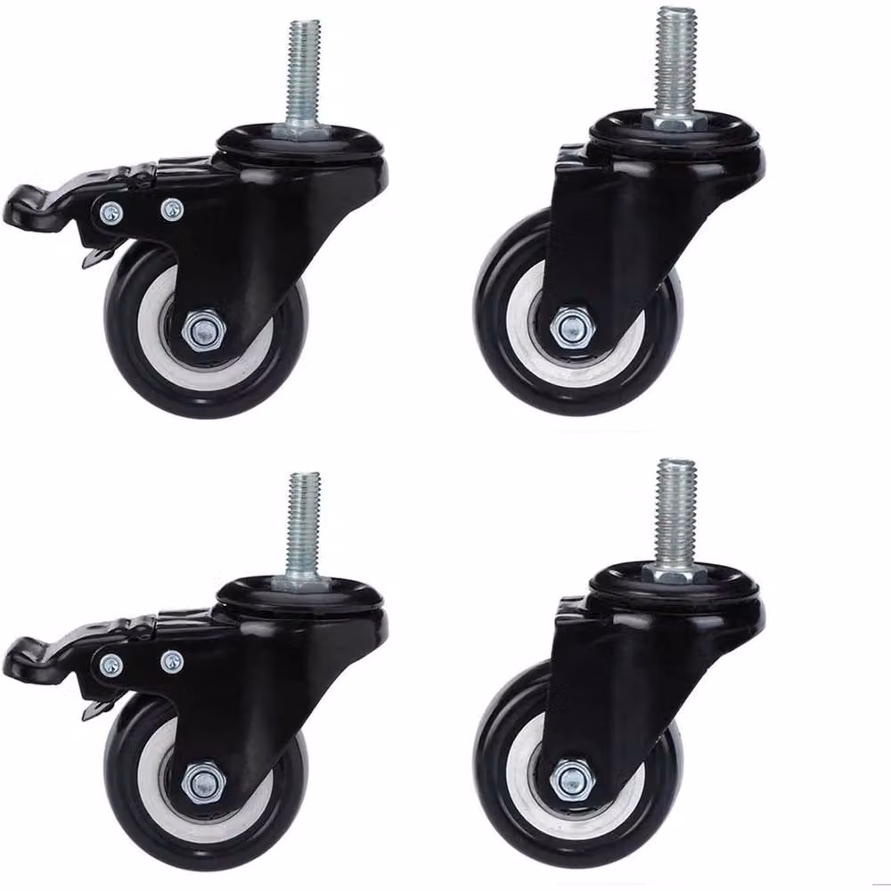VOGREX 4-Piece M8 40mm Swivel Castor Wheels with Brake, Non-Marking, Black – 3
