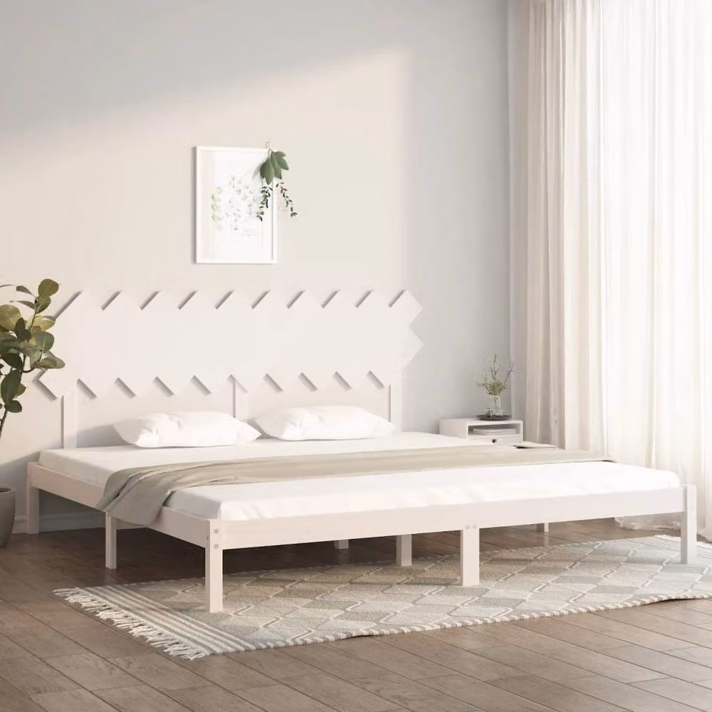 Berkfield Home Beautiful Solid Wood Pine Bed Frame in White W/D/H: 200 x 200 x 205.5 cm – 2