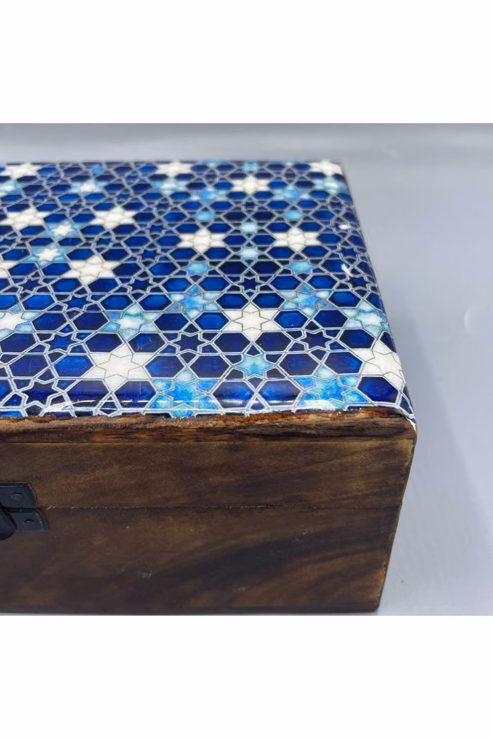 KDMD Blue Stars Large Ceramic and Wood Storage Box with Lid, W: 20 cm, D: 15 cm, H: 7.5 cm – 2