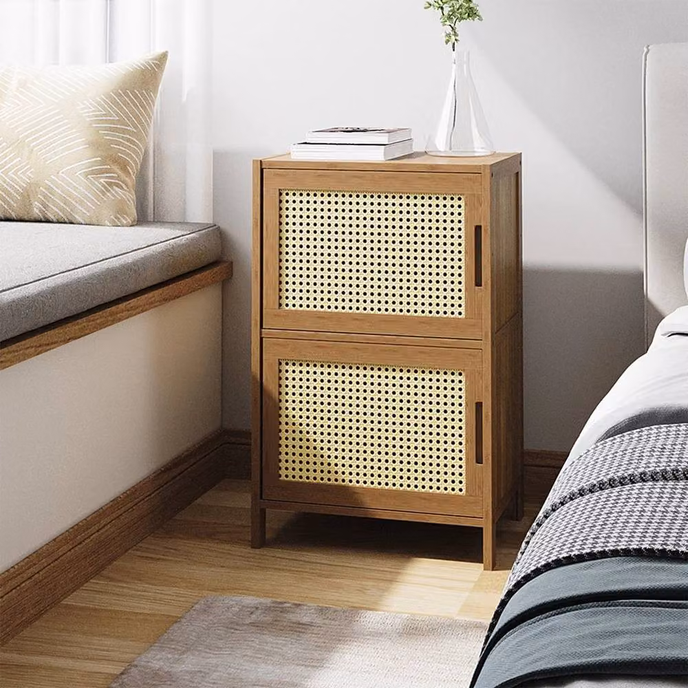 KORVIXA Bamboo Wood and Rattan Bedside Table Cabinet in Brown – 3