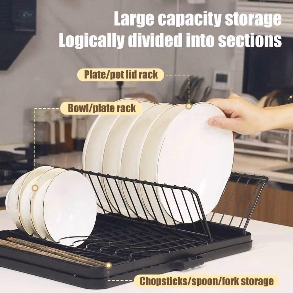 NESTLUNE Black Large Dish Drying Rack Drainer, W: 100 cm, D: 15 cm, H: 15 cm – 4