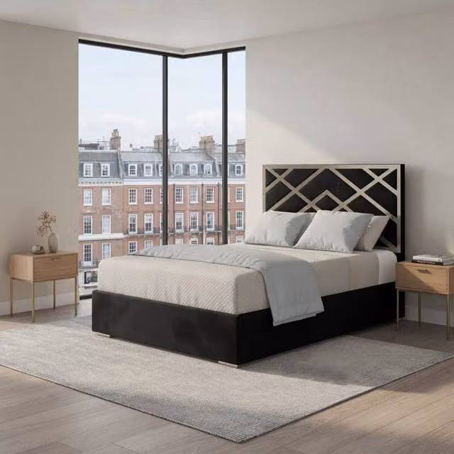 Casani Mallerstang Upholstered Velvet Designer Bed Frame with Metal Accents, W/D/H: 120 x 200 cm