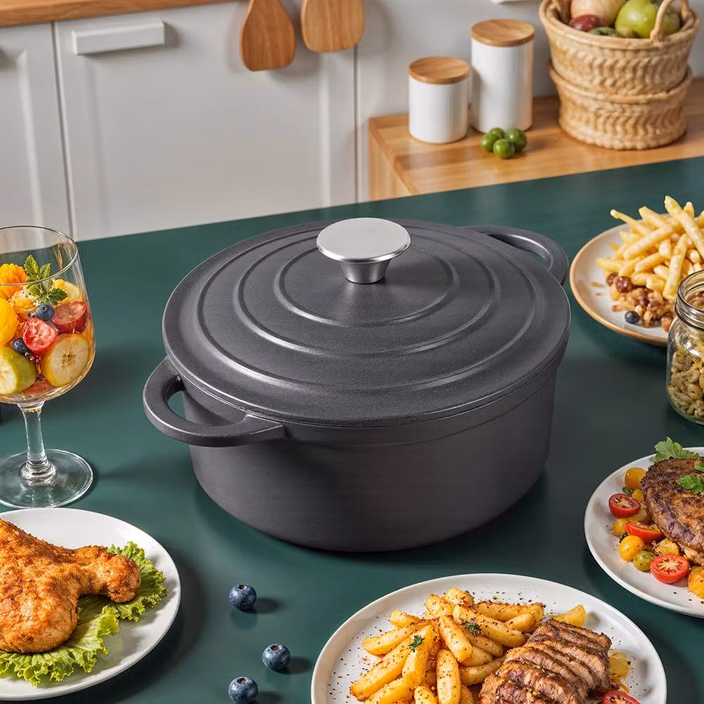 Living and Home Enameled Cast Iron Dutch Oven Casserole Pot with Lid, Black, 4L – 3
