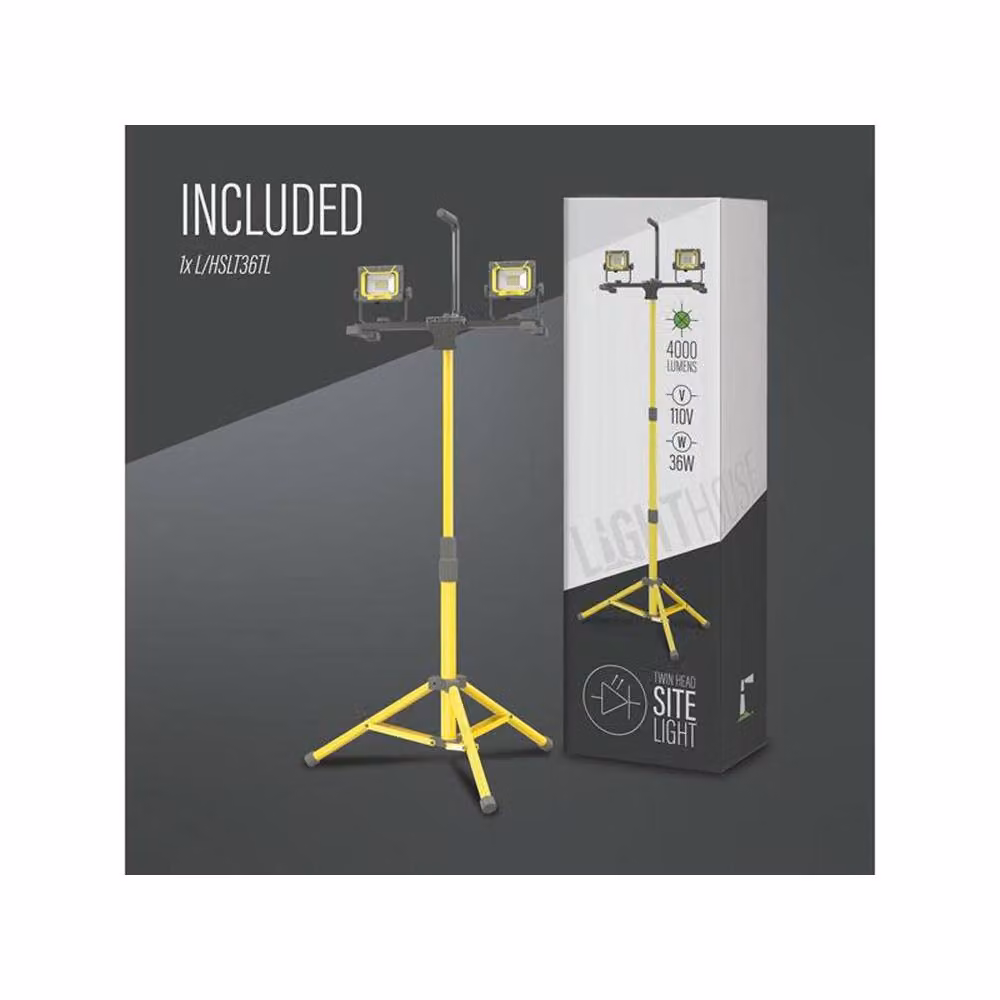 Lighthouse 4000 Lumen LED Twin Site Work Light with 1.8m Collapsible Tripod, 36W, 110V, Yellow – 3