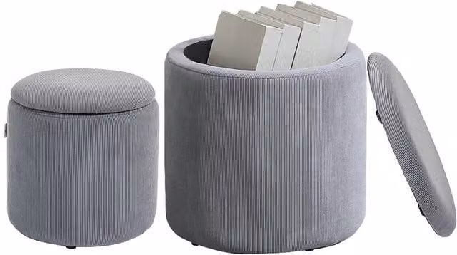 EONLION Grey Fabric Storage Ottoman with Removable Lid