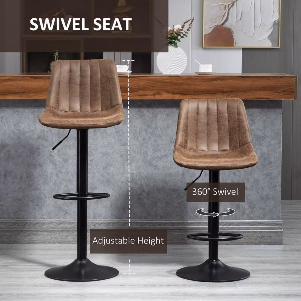 Wyld Haus Rafava Set of 2 Adjustable Brown Faux Leather Breakfast Bar Stools – 6