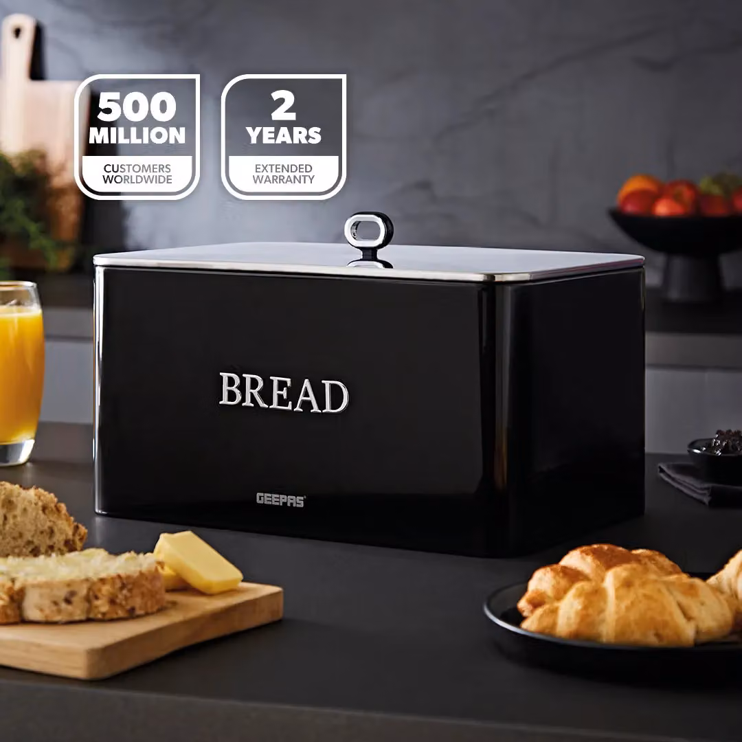 Geepas Retrovive 13L Carbon Steel Bread Bin with Removable Lid, Black – 2