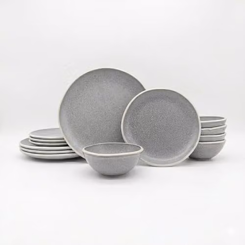 Glim & Glam 12 Piece Grey Reactive Glaze Stoneware Dinner Set – 1